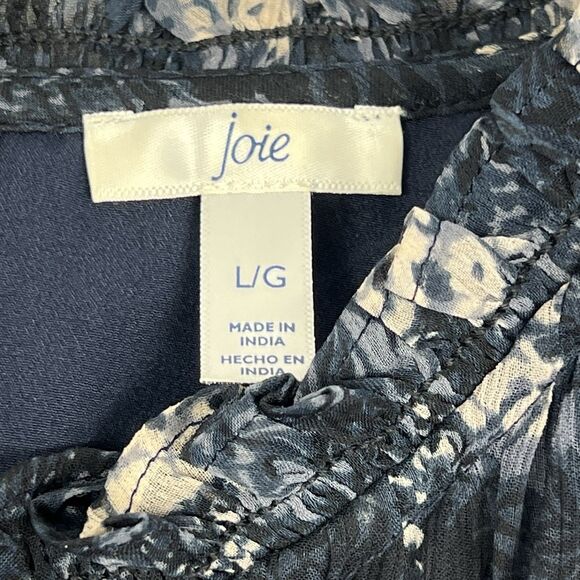 Joie Blue Baltic Print Sleeveless Ruffle Neck Keyhole A-Line Mini Dress Large - Picture 9 of 11